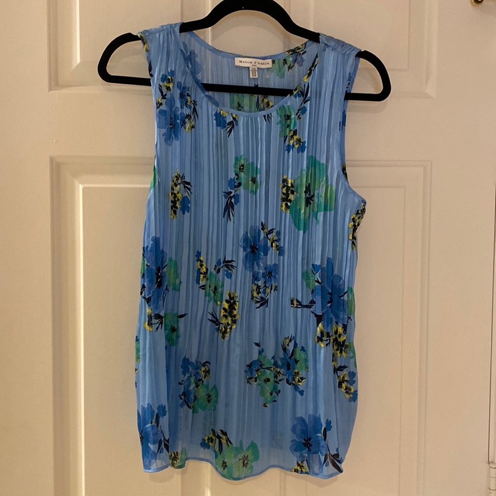 Blue sheer floral shirt.